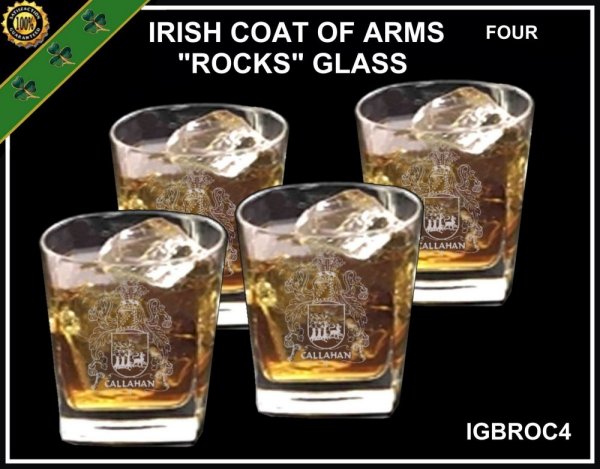 Jones Irish Coat of Arms Pint Glasses - Set of 4 (Sand Etched) - Irish Rose Gifts